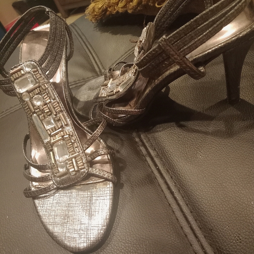 Jeweled gray heels